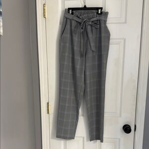 Gray High-Waisted Trousers with Tie Belt